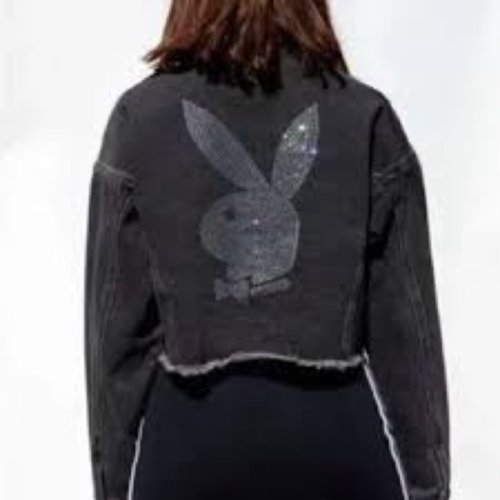 ‼️NWT‼️Pacsun Playboy Cropped Black Jacket with Rhinestone Bunny Size XS